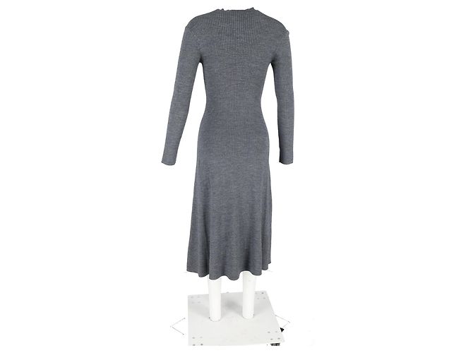 Maje Langarm Strick-Midi-Kleid aus grauem Acryl - Ansicht 6