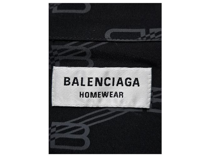 Camicia a maniche lunghe BB Logo Balenciaga in seta nera Nero - vista 10