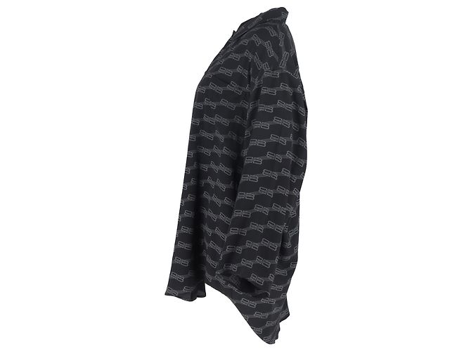 Camicia a maniche lunghe BB Logo Balenciaga in seta nera Nero - vista 2