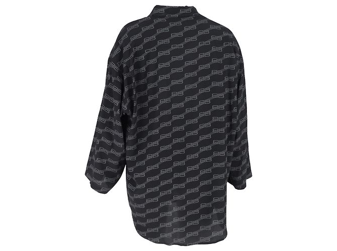 Camicia a maniche lunghe BB Logo Balenciaga in seta nera Nero - vista 3