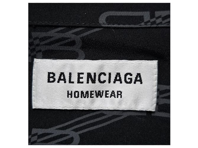 Camicia a maniche lunghe BB Logo Balenciaga in seta nera Nero - vista 5