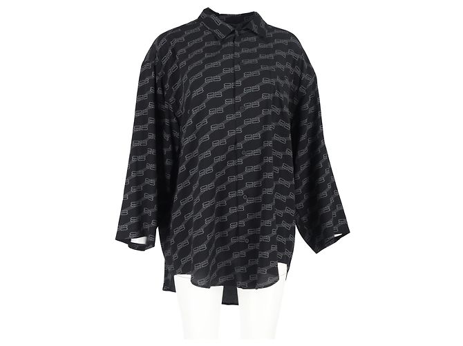 Camicia a maniche lunghe BB Logo Balenciaga in seta nera Nero - vista 6
