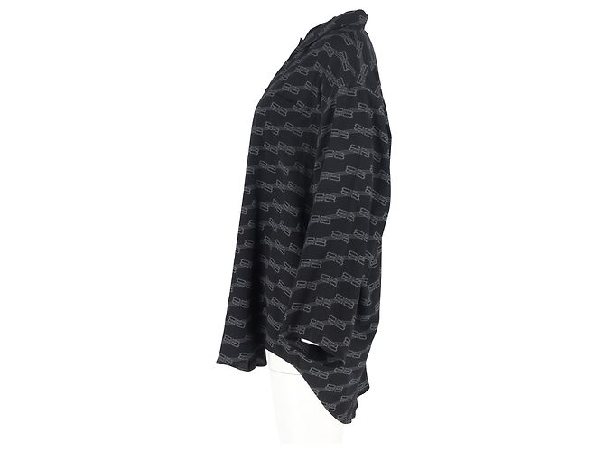 Camicia a maniche lunghe BB Logo Balenciaga in seta nera Nero - vista 7