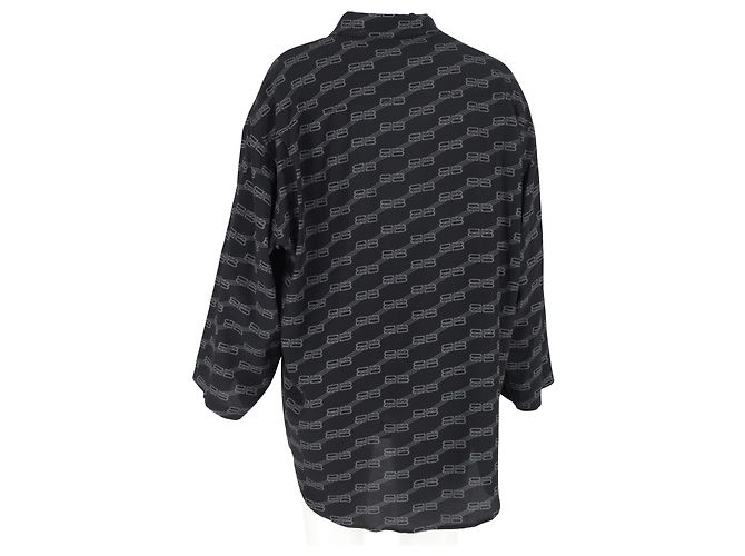 Camicia a maniche lunghe BB Logo Balenciaga in seta nera Nero - vista 8