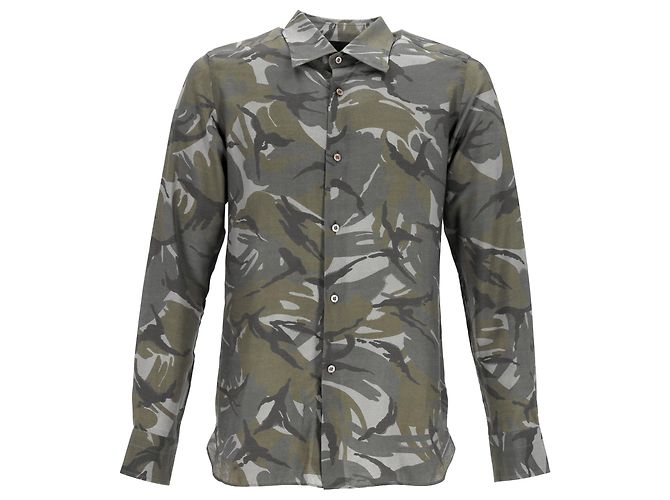 Camicia a maniche lunghe con stampa camouflage Tom Ford in viscosa khaki Verde Cachi - vista 6