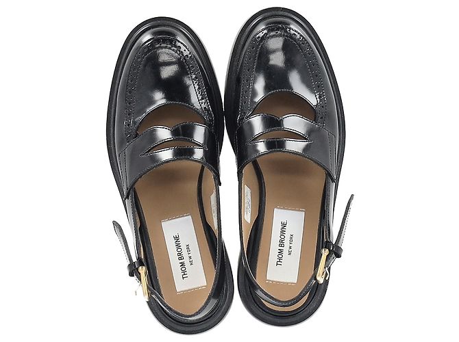 Mocassini Slingback Thom Browne in pelle nera - vista 3