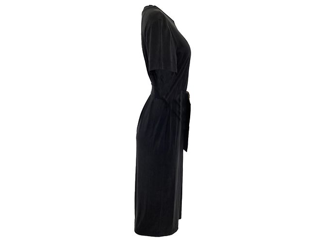 Vestido midi de manga larga con cinturón Escada en algodón negro - vista 2