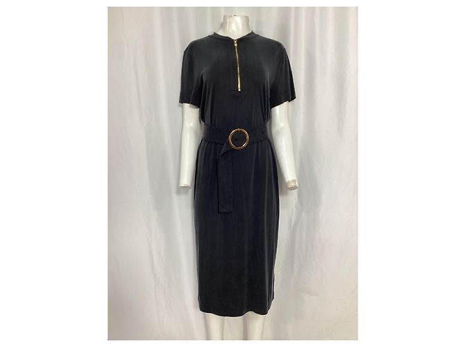 Vestido midi de manga larga con cinturón Escada en algodón negro - vista 7