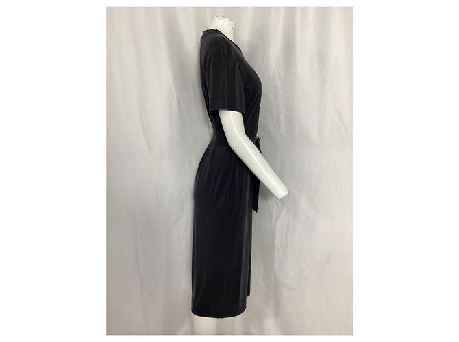Vestido midi de manga larga con cinturón Escada en algodón negro - vista 8