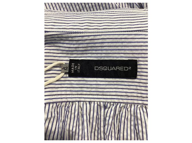 Camicia a maniche lunghe a righe con patch logo Dsquared2 in cotone blu e bianco Blu chiaro - vista 12