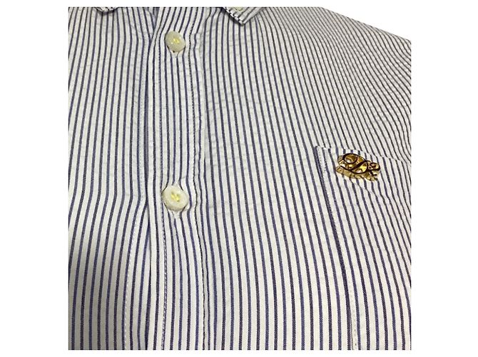 Camicia a maniche lunghe a righe con patch logo Dsquared2 in cotone blu e bianco Blu chiaro - vista 3
