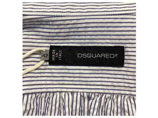 Camicia a maniche lunghe a righe con patch logo Dsquared2 in cotone blu e bianco Blu chiaro - vista 6
