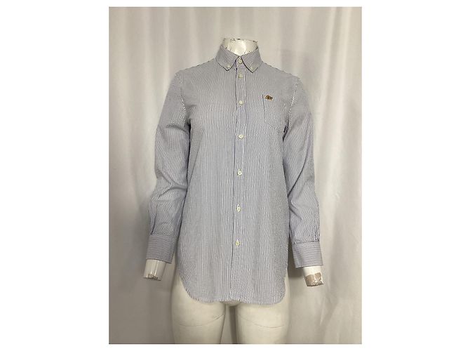 Camicia a maniche lunghe a righe con patch logo Dsquared2 in cotone blu e bianco Blu chiaro - vista 7