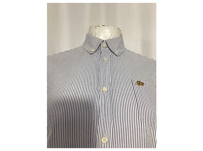 Camicia a maniche lunghe a righe con patch logo Dsquared2 in cotone blu e bianco Blu chiaro - vista 9