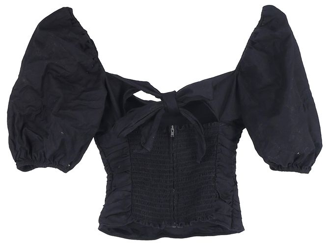 Top corto a maniche puff Reformation in cotone nero - vista 2