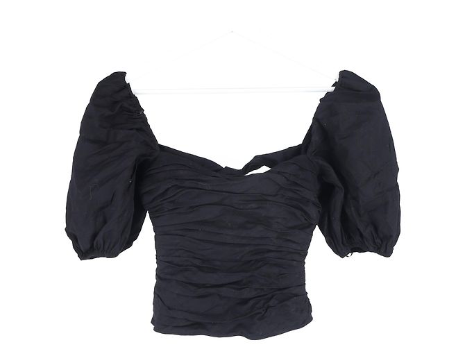 Top corto a maniche puff Reformation in cotone nero - vista 4