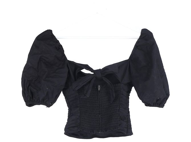 Top corto a maniche puff Reformation in cotone nero - vista 5