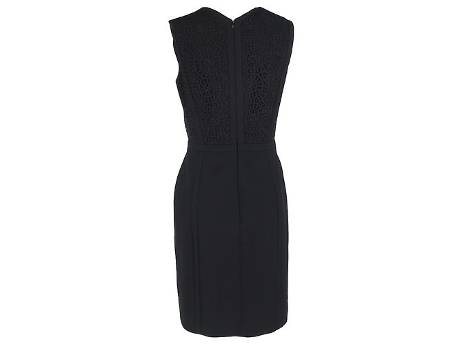 Hugo Boss Midi-V-Ausschnitt-Kleid aus schwarzer Wolle mit Spitzendetails - Ansicht 3