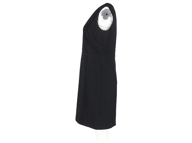 Hugo Boss Midi-V-Ausschnitt-Kleid aus schwarzer Wolle mit Spitzendetails - Ansicht 5