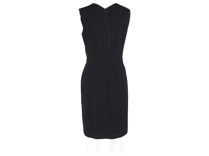 Hugo Boss Midi-V-Ausschnitt-Kleid aus schwarzer Wolle mit Spitzendetails - Ansicht 6