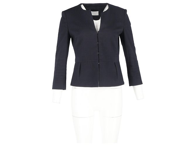 Blazer abotonado sin cuello Boss de Hugo Boss en algodón azul marino - vista 4