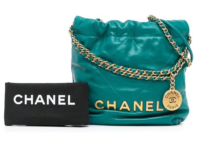 Borsa Chanel verde mini in pelle di vitello lucida 22 - vista 9