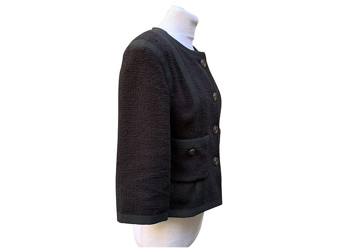 Timeless Chanel Schwarze Baumwoll-Tweedjacke 3/4 Größe 36 FR 2013 - Ansicht 3