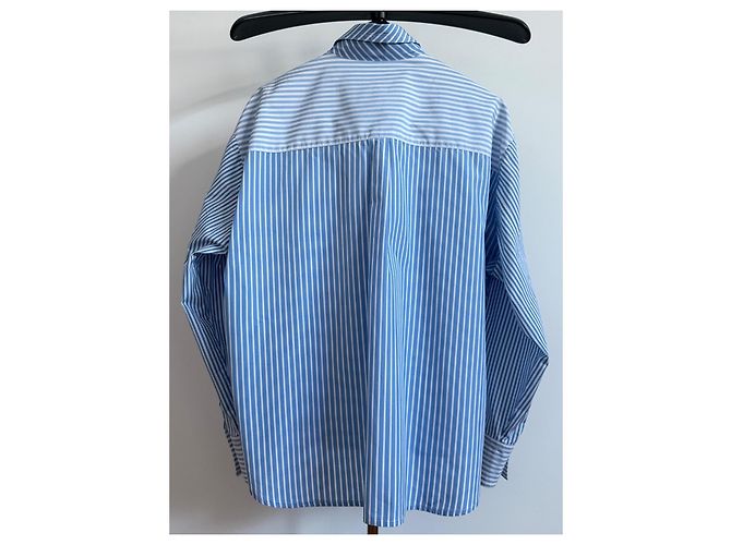Camicia Loewe in cotone a righe stile pigiama bianca e blu - vista 2