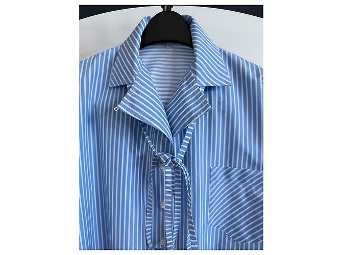 Camicia Loewe in cotone a righe stile pigiama bianca e blu - vista 3
