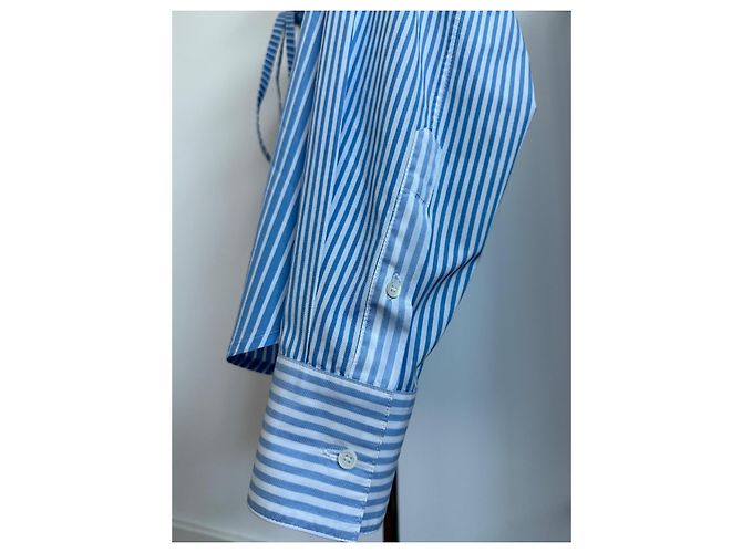 Camicia Loewe in cotone a righe stile pigiama bianca e blu - vista 4
