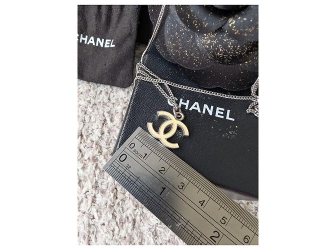 Chanel CC 05V Logo Ecru Emaille klassisch SHW Vintage Halskette Box Silber - Ansicht 10