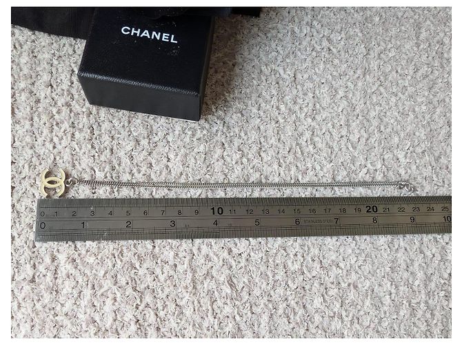 Chanel CC 05V Logo Ecru Emaille klassisch SHW Vintage Halskette Box Silber - Ansicht 11