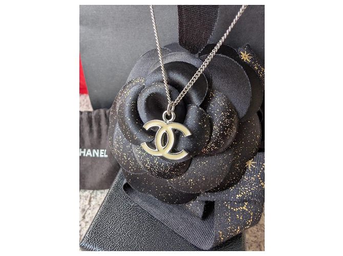 Chanel CC 05V Logo Ecru Emaille klassisch SHW Vintage Halskette Box Silber - Ansicht 4