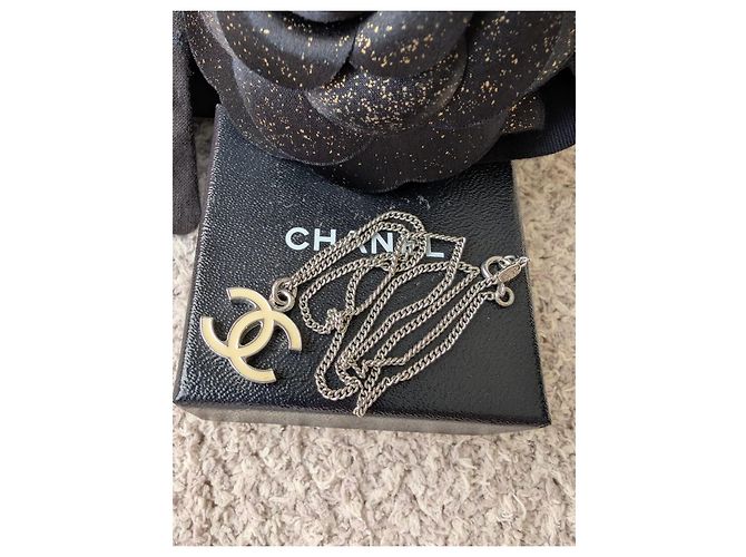 Chanel CC 05V Logo Ecru Emaille klassisch SHW Vintage Halskette Box Silber - Ansicht 7