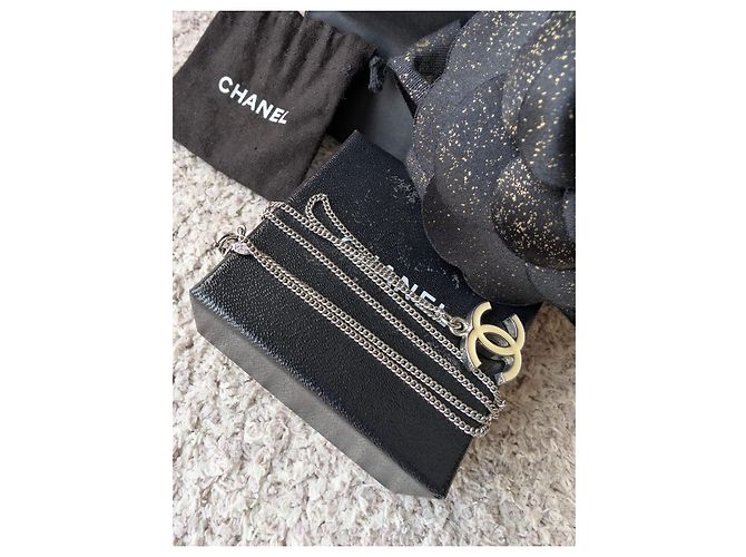 Chanel CC 05V Logo Ecru Emaille klassisch SHW Vintage Halskette Box Silber - Ansicht 8