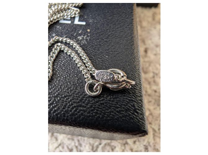 Chanel CC 05V Logo Ecru Emaille klassisch SHW Vintage Halskette Box Silber - Ansicht 9