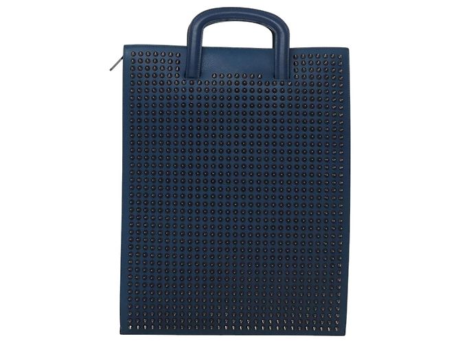 Borsa a mano in pelle blu Christian Louboutin Auth bs21607 - vista 13