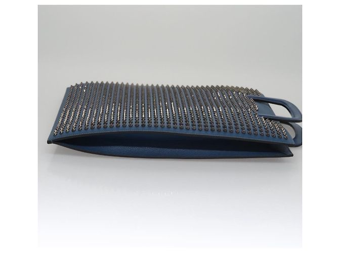 Borsa a mano in pelle blu Christian Louboutin Auth bs21607 - vista 4