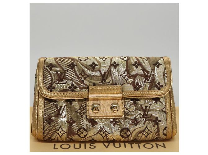LOUIS VUITTON Borsa Clutch Brocade Tari Monogramma Oro M93142 LV Auth 106316S D'oro - vista 12