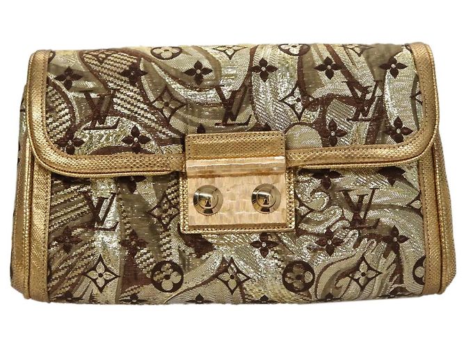 LOUIS VUITTON Borsa Clutch Brocade Tari Monogramma Oro M93142 LV Auth 106316S D'oro - vista 13
