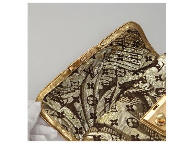 LOUIS VUITTON Borsa Clutch Brocade Tari Monogramma Oro M93142 LV Auth 106316S D'oro - vista 9