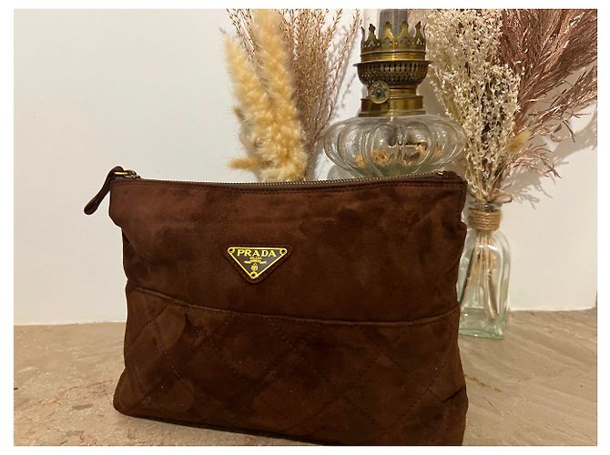 Clutch Prada in scamosciato nocciola - vista 5