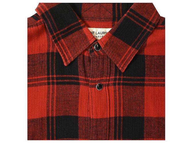 Camicia a quadri Saint Laurent in cotone rosso - vista 4