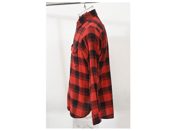 Camicia a quadri Saint Laurent in cotone rosso - vista 7