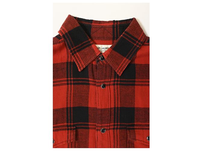 Camicia a quadri Saint Laurent in cotone rosso - vista 9