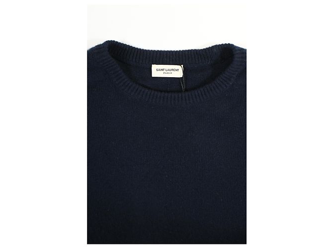 Saint Laurent Rundhalspullover aus marineblauer Wolle - Ansicht 10
