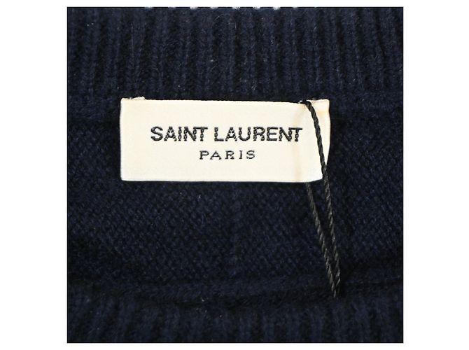 Saint Laurent Rundhalspullover aus marineblauer Wolle - Ansicht 4