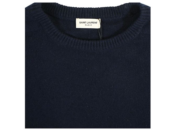 Saint Laurent Rundhalspullover aus marineblauer Wolle - Ansicht 5