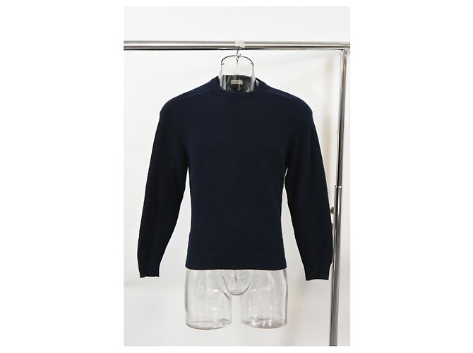 Saint Laurent Rundhalspullover aus marineblauer Wolle - Ansicht 6