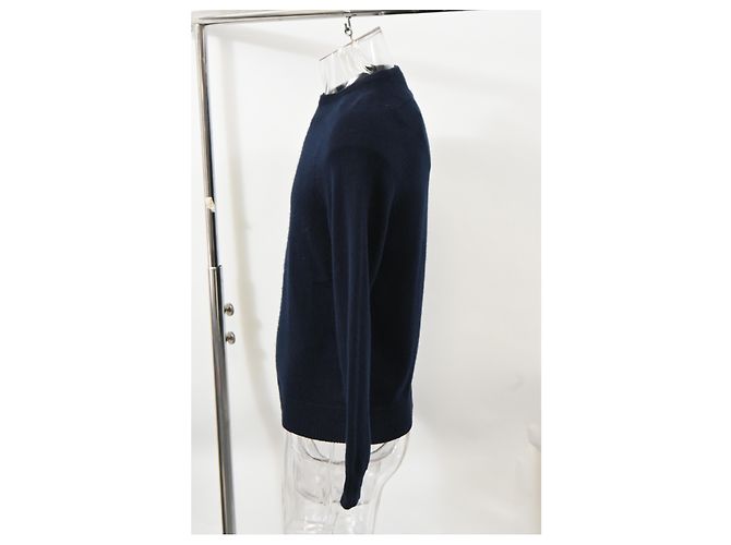 Saint Laurent Rundhalspullover aus marineblauer Wolle - Ansicht 7